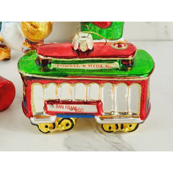 Christmas Blown Glass Tree Ornaments Harold Cop Cowboy Santa Cable Car Pickle x5 - Picture 4 of 16